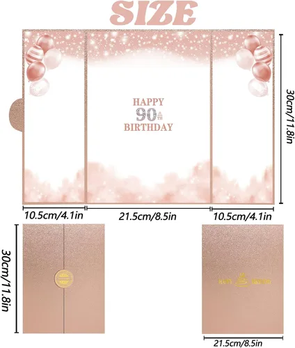 Vista 2 de Trgowaul Decoraciones de cumpleaños 90 para mujer, alternativa al libro de invitados de cumpleaños 90, decoraciones de cumpleaños 90, tarjeta