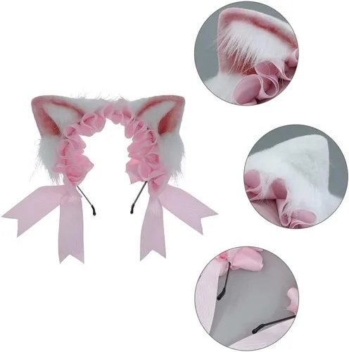 Vista 4 de Peluche con clip de orejas de gato de zorro peludo Lolita con orejas de dibujos animados para mujer diadema de pelo dulce para Halloween fiesta