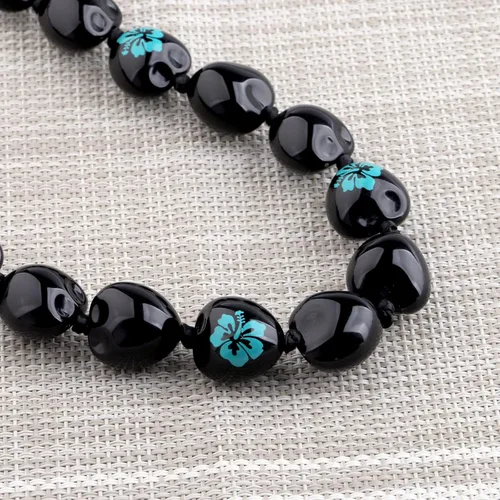 Vista 5 de BNQL Collar grueso hawaiano Kukui Nut Lei con cierre de lazo de cinta, regalo de graduación