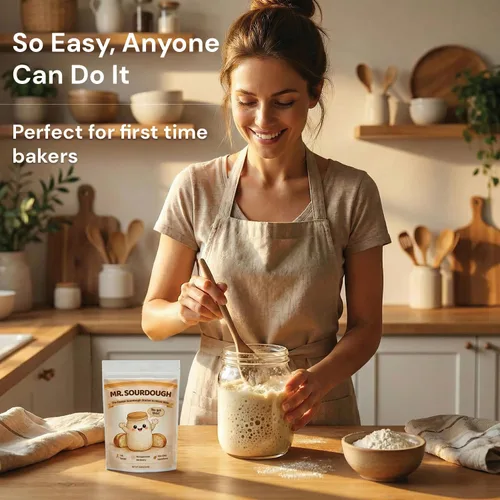 Vista 4 de Mr. Sourdough - Cultivo básico de masa madre para principiantes, iniciador deshidratado con cultivos activos vivos para pan casero, hornear, pizza
