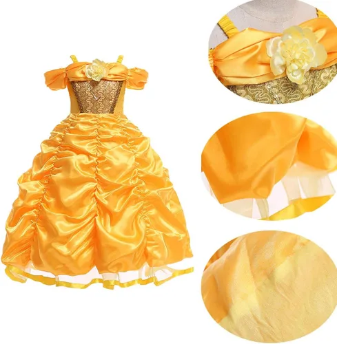Vista 59 de FMYFWY Disfraz de princesa de Bella para niñas, disfraz de belleza y bestia, Halloween, Navidad, boda, cumpleaños (accesorios)
