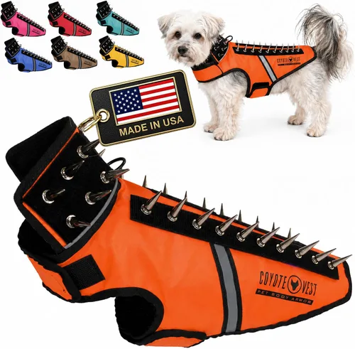 Vista 9 de CoyoteVest SpikeVest - Chaleco de arnés para perro, accesorios reflectantes para perros con picos para proteger a tu mascota de ataques de Raptor