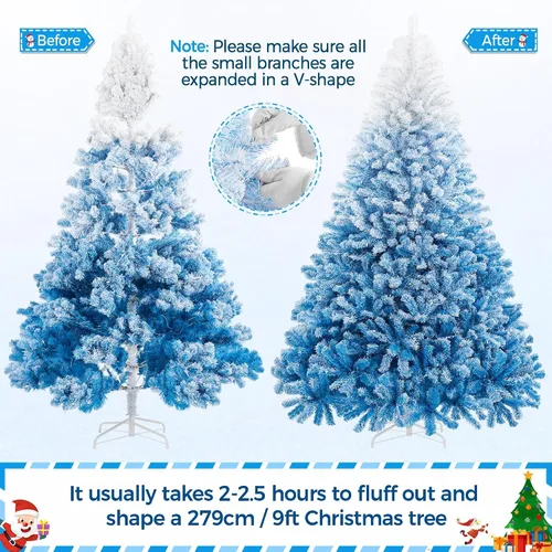 Vista 7 de Yaheetech - Árbol artificial de Navidad preiluminado de 9 pies con 900 luces incandescentes de color blanco cálido, árbol de Navidad con flecos