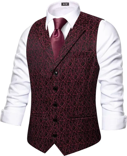 Vista 21 de Hi-Tie Chaleco de lana con solapa de muesca para hombre, chaleco individual marrón (C Brown)