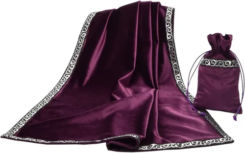 Vista 11 de BLESSUME Mantel de tarot de altar adivinación Wicca cuadrado de terciopelo con bolsa de tarot negro