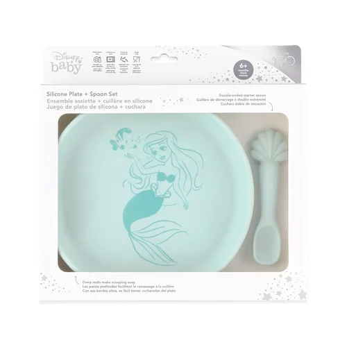 Vista 6 de Bumkins Disney - Juego de platos y cucharas para bebés y niños pequeños, plato de silicona para bebés y niños, destete LED, suministros