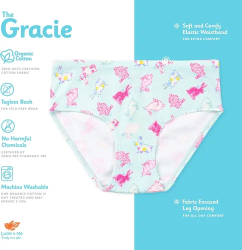 Vista 2 de Lucky & Me Ropa interior 100% algodón para niñas, estilo Escritos, paquete de 7