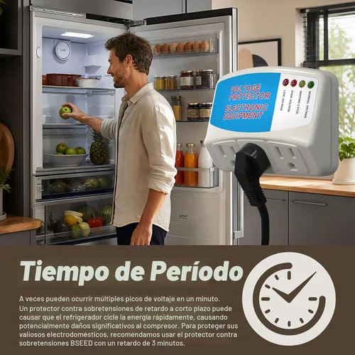 Vista 3 de BSEED Regleta protectora de sobretensiones para electrodomésticos, protector de sobretensiones de 3 tomas, protector de voltaje para refrigerador