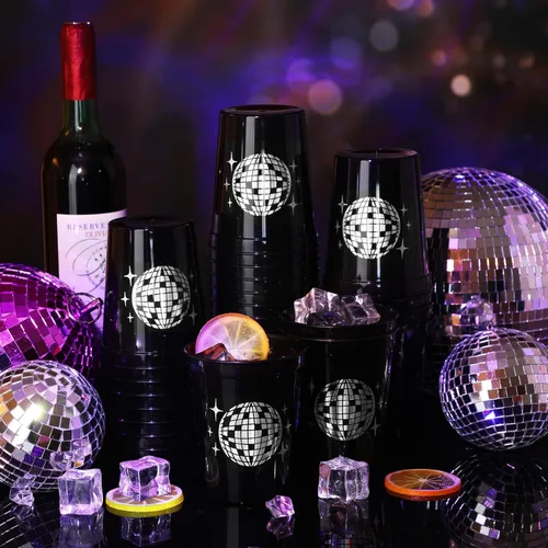 Vista 2 de Uiifan 30 tazas de bola de discoteca para fiesta de discoteca de 16 onzas reutilizables de plástico para despedida de soltera para vaquera