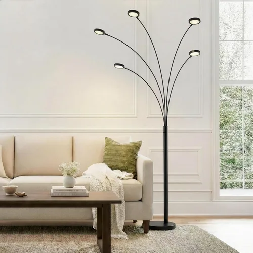 Vista 13 de Brightech Orion - Lámpara de pie de arco para sala de estar, lámpara de pie tipo árbol con 5 brazos ajustables, lámpara de pie de múltiples Níquel