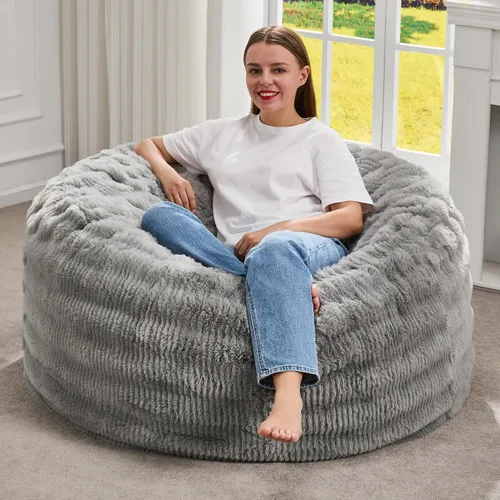 Vista 25 de Hobestluk Sillas Puf para Adultos, Silla Puf con Relleno, Sillas Puf Grandes con Funda Esponjosa en Relieve, Sillas Puf Gigantes para Adultos