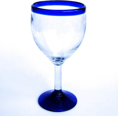 Vista 13 de Copas de agua con borde azul cobalto de 11 onzas (juego de 6), vidrio reciclado, sin plomo, sin toxinas (copa curvada de 11 onzas)