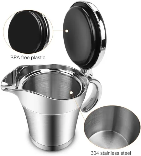 Vista 2 de ShineMe Jarra de acero inoxidable para salsa de barco con tapa, 16 onzas con aislamiento de doble pared para mantener la salsa caliente