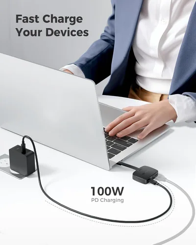 Vista 4 de Cable Matters Adaptador USB C a HDMI 2.1 portátil de 48 Gbps con carga de host de 100 W, 4K 240 Hz /8K 60Hz HDR - Thunderbolt 4 compatible