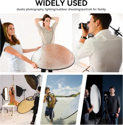 Vista 8 de Kit de Soporte para Reflector de Luz de 80 cm (31 Pulgadas) Difusor 5 en 1, Discos Múltiples Plegables con Bolsa, Soporte de Luz de 48 Pulgadas