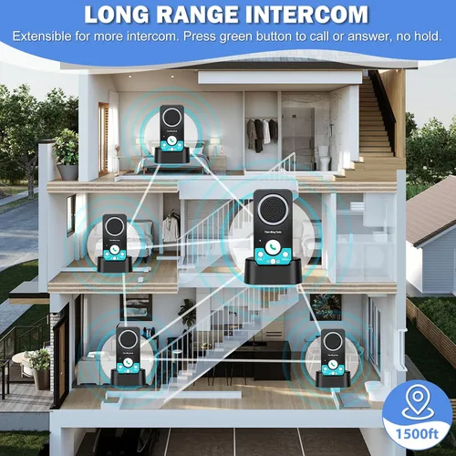 Vista 6 de Intercomunicadores inalámbricos para el hogar, intercomunicador inalámbrico manos libres, largo alcance, 8 niveles de volumen, 4 timbres dúplex