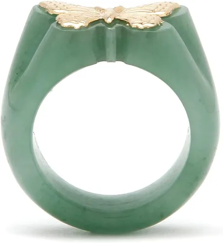 Vista 2 de PalmBeach 10K Solid Yellow Gold Genuine Black or 14K Sold Yellow Gold Genuine Green Jade Butterfly Ring