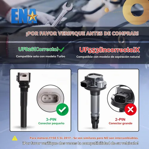 Vista 2 de ENA Juego de 6 bobinas de encendido UF826 compatibles con Ford Expedition Lincoln Navigator 2017 2018 2019 2020 2020 Ford GT V6 3.5L 2017 2019 2020