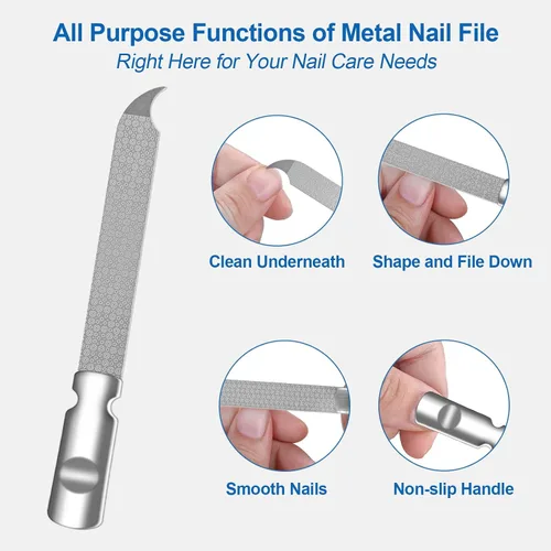 Vista 3 de Lima de uñas de metal para uñas naturales, limas de uñas de acero inoxidable con punta afilada y puntiaguda, funda de lima de uñas de doble cara