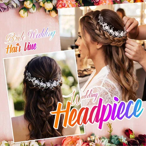 Vista 4 de Gorais - Enredadera de flores para novia con cristales, accesorios de boda con perlas para el cabello de mujeres y niñas Accesorio para el cabello