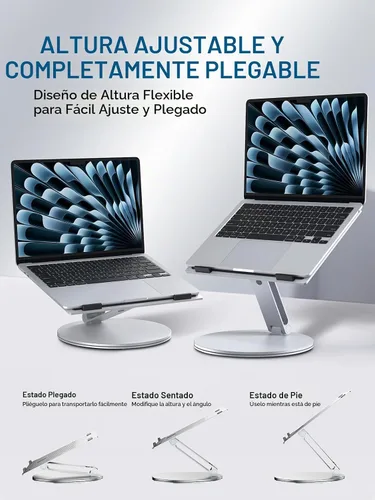 Vista 2 de YICOSUN - Soporte para computadora portátil para escritorio, soporte de computadora ajustable en altura giratoria de 360°, elevador ergonómico