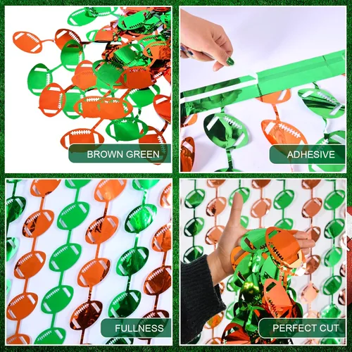 Vista 5 de LOLStar Decoraciones de fiesta de fútbol, paquete de 3 cortinas de flecos de papel de aluminio, 3.3 x 6.6 pies, accesorios de cabina de fotos verde