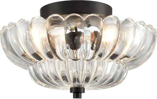 Vista 10 de HYDELITE Lámpara de techo moderna negra de montaje empotrado de 3 luces, cerca del techo, con pantalla de vidrio ámbar escamoteado para sala