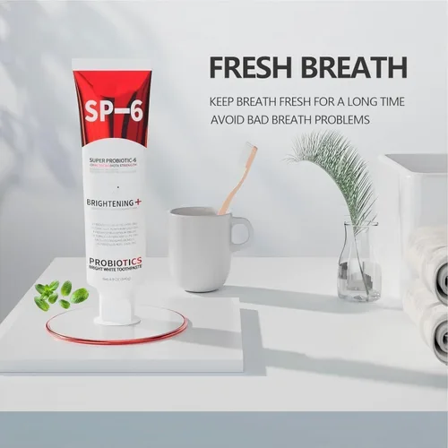 Vista 4 de Sp-6 Probiótico, pasta de dientes blanqueadora, contiene probióticos blanqueadores sin flúor, refrescante sabor a menta, pasta de dientes