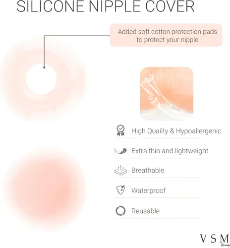 Vista 3 de VSM Beauty Cinta de levantamiento de senos con fundas de silicona reutilizables para pezones Cinta de pecho para usar como alternativa invisible