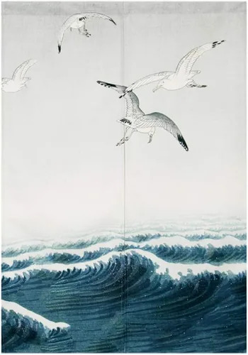 Vista 12 de Cortina japonesa Noren para puerta, pintura de tinta, hojas y pájaros, cortina para puerta, tapiz divisor de habitación, 33 x 35 pulgadas Bird 2