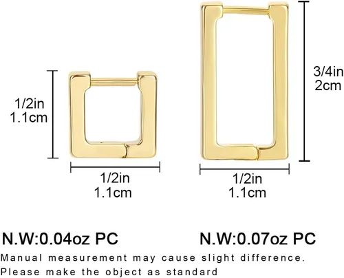 Vista 6 de 2 pares de aretes de aro minimalistas chapados en oro de 14 quilates, pequeños y delicados aretes geométricos cuadrados y rectangulares para niñas