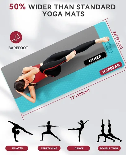 Vista 2 de HAPBEAR Tapete de yoga grande de corcho – 72 x 36 pulgadas de ancho antideslizante para entrenamiento en casa, yoga, pilates y estiramientos
