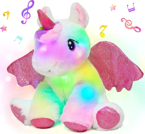 Vista 14 de Hopearl Unicornio de peluche con luces LED, flexible, con luces de noche que brillan en la oscuridad, para festival, cumpleaños, niños pequeños