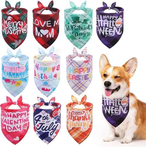 Vista 9 de PAWCHIE Bandanas navideñas para perros, 10 unidades, bufanda triangular para mascotas, estilo festival para perros pequeños, medianos y grandes