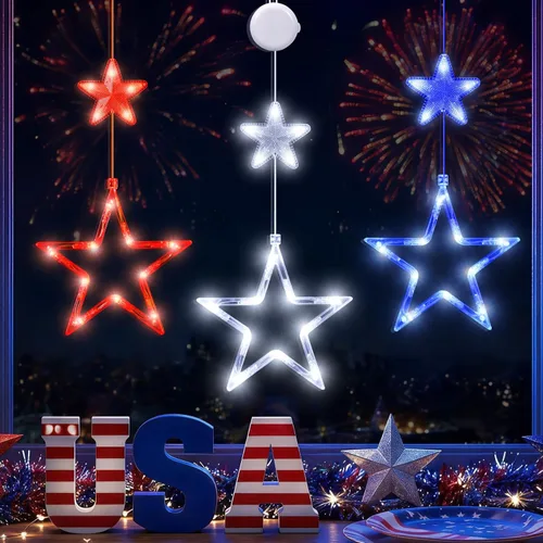 Vista 10 de LYUBASA Paquete de 3 luces de Navidad para ventana con temporizador, alimentadas por baterías, lechón LED multicolor para árbol de Navidad