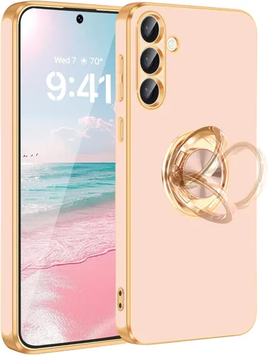 Vista 44 de Fingic Compatible con Samsung Galaxy S22 Funda con Soporte de Anillo, [Soporte de Anillo Giratorio 360° Magnético con Kickstand][Borde Dorado