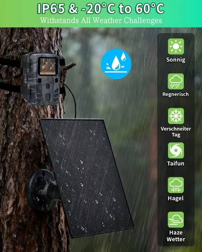 Vista 2 de Panel solar de cámara de sendero, cargador de panel solar de 3 W con batería de 5000 mAh y cable USB-C de 6 V y puerto de CC de 9.8 pies, panel
