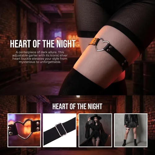 Vista 6 de Outman 2Pcs Adjustable Punk Rock Thigh Garter Heart Leg Garter Belts Negro