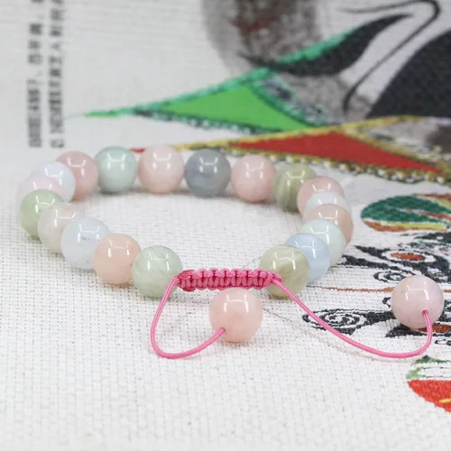 Vista 2 de Pulsera de piedras preciosas naturales de 0.394 in con cuentas redondas ajustables trenzadas de macramé con borlas de chakras y reiki