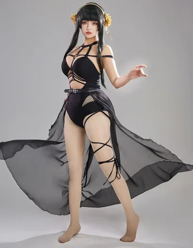 Vista 4 de haikyuu Traje de baño de una pieza derivado de anime para mujer con falda cruzada y diadema de malla halter