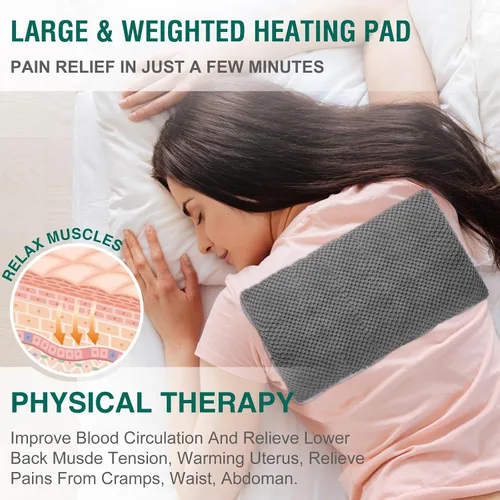 Vista 5 de Almohadillas térmicas para microondas de 15 * 9", almohadilla térmica de microondas húmeda con peso para calambres de cuello, hombros, alivio