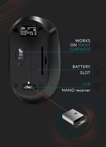 Vista 7 de mouse silencioso inalámbrico, reducción de ruido del 90% (Baterías Incluidas), Negro
