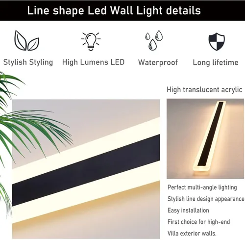 Vista 4 de Paquete de 2 lámparas LED modernas de pared de 23.6 pulgadas de largo, 18 W, impermeable, IP65, blanco cálido, 110 V, lámpara de pared rectangular
