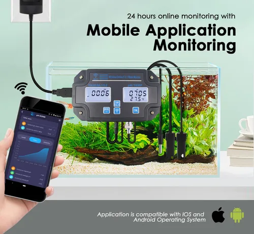 Vista 2 de Probador inteligente de calidad del agua 6 en 1 pH/EC/TDS/Salinidad/S.G y medidor de temperatura con monitor continuo Wi-Fi Medidor de agua de pH