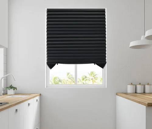 Vista 2 de Mirrotek Persianas plisadas de papel para ventana, persianas para oscurecer la habitación, color negro, 36 x 69 pulgadas