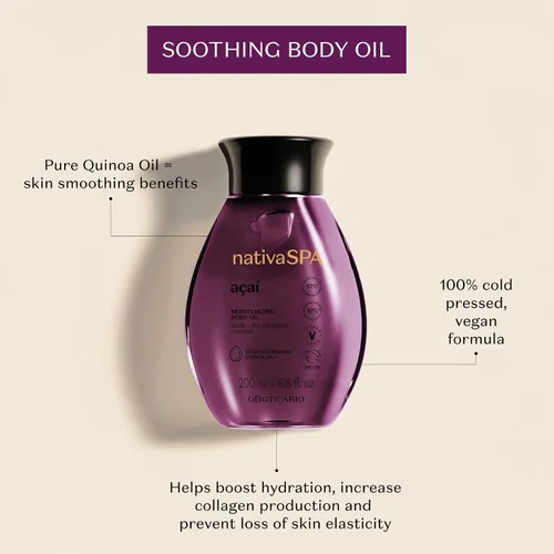 Vista 3 de Nativa SPA by O Boticário, Aceite corporal Açaí, hidratante perfumado, 6.8 onzas