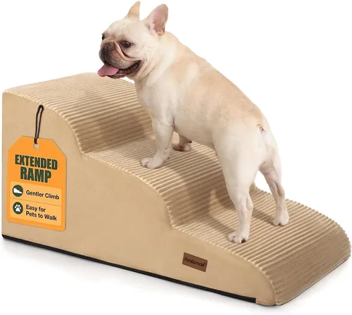 Vista 13 de Aodisman Escaleras de perro de 2 escalones para perros pequeños, escaleras Pana caqui