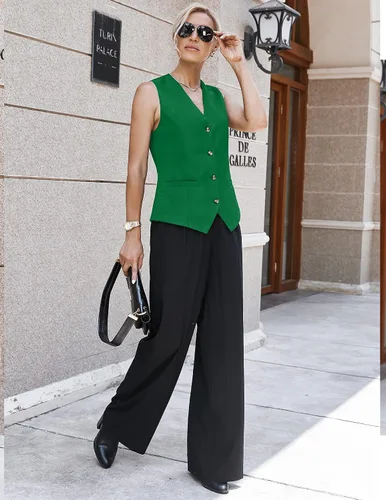 Vista 2 de Hotouch Womens Casual Suit Vest Fully Lined 4 Button V-Neck Regular Fitted Dress Vests Waistcoat with Pockets
