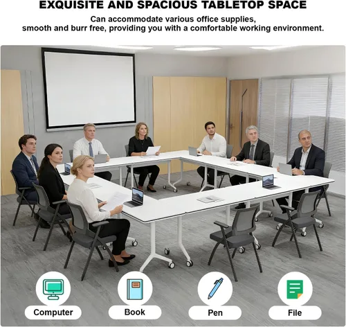 Vista 7 de Mesa de conferencias con tapa abatible, mesa modular plegable para sala de conferencias con ruedas, mesa de sala de reuniones con ruedas, moderna