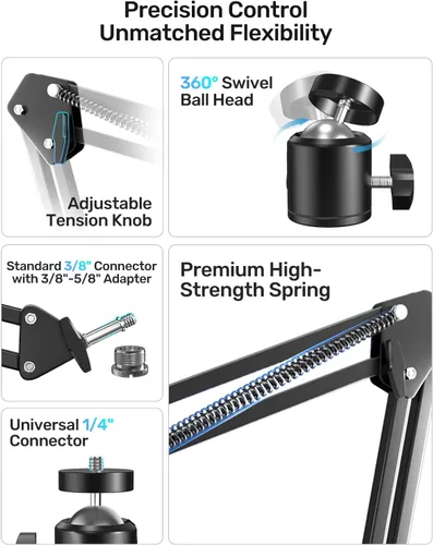 Vista 4 de Soporte para cámara web para escritorio, soporte de brazo con abrazadera